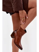 Kožené Kožené Kozačky Pro Ženy Na Podpatku Vyhřívané Zazoo 60565 Hnědé