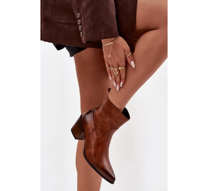 Kožené Kožené Kozačky Pro Ženy Na Podpatku Vyhřívané Zazoo 60565 Hnědé