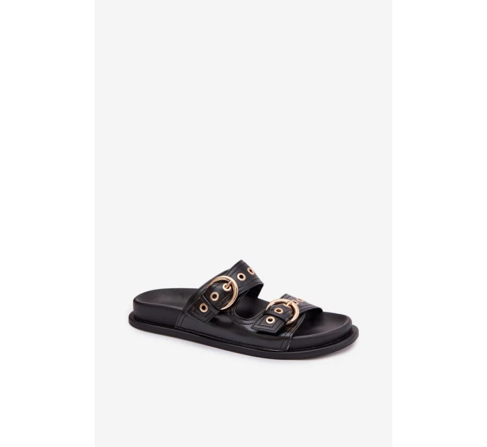 Dámské žabky se zlatými přezkami Eko kůže Černé Bellarya