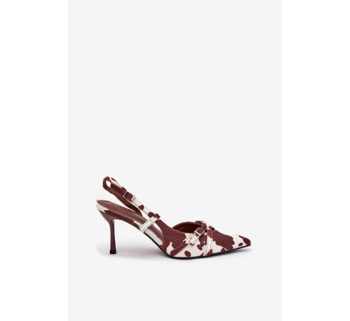 Dámské lodičky s odkrytou patou a pásky Ravira – bílo-hnědé Dámské lodičky s odkrytou patou a pásky Ravira – bílo-hnědé