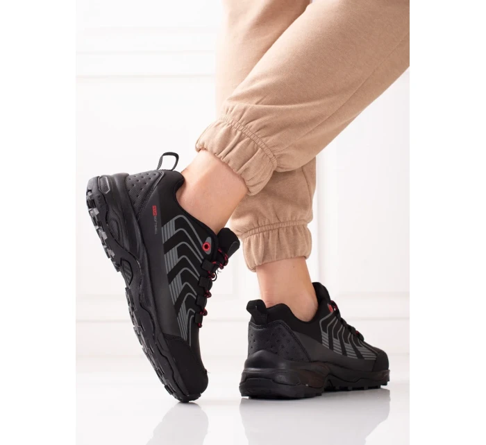 Stylové černé trekingové boty dámské bez podpatku Stylové černé trekingové boty dámské bez podpatku