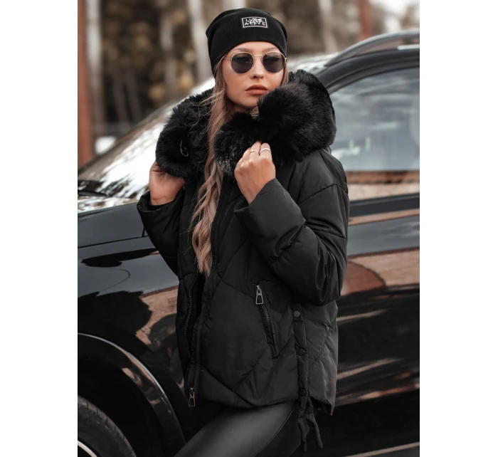 MODIVA prošívaná dámská zimní bunda s kapucí černá FashionStreet TY4726