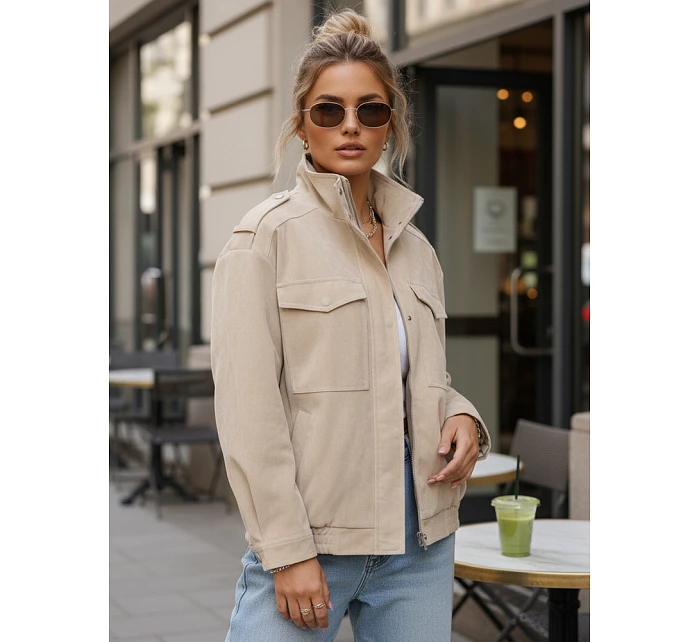 Dámská semišová bunda bomber béžová FashionStreet TY5653