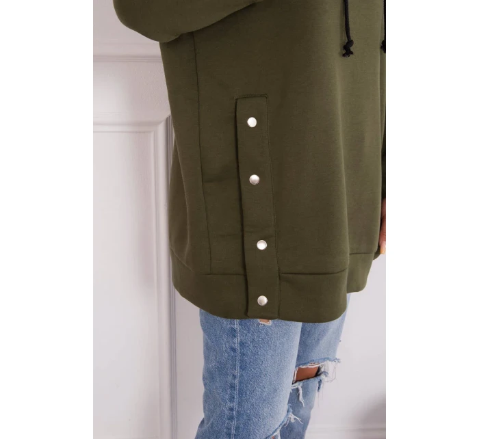 Zateplená mikina se zapínáním na druky khaki