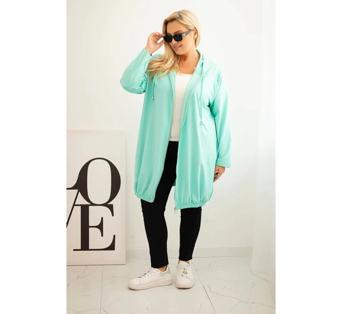Dámská mikina Plus Size bavlněná s kapucí a zipem mátová