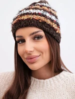 Dámská zimní čepice s barevným vláknem a elastickým stahováním K352 hnědá+bílá