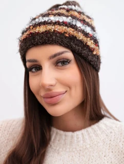 Dámská zimní čepice s barevným vláknem a elastickým stahováním K352 hnědá+bílá
