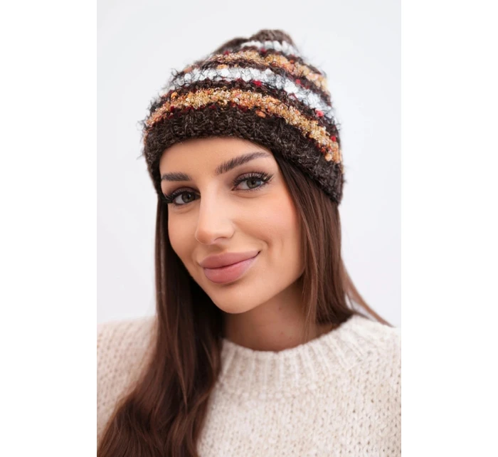 Dámská zimní vlněná čepice s ozdobnými krystalky K399 černá