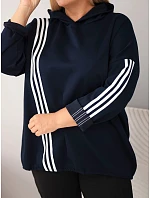 Dámská mikina Plus Size z viskózy s kapucí a ozdobnými pásky modrá Dámská mikina Plus Size z viskózy s kapucí a ozdobnými pásky modrá