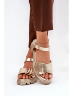 Eko Kožené Sandály Dámské S Přezkou Zlaté model 21687888 - Boto Eko Kožené Sandály Dámské S Přezkou Zlaté model 21687888 - Boto