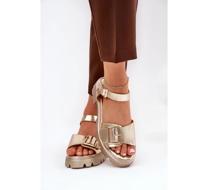 Eko Kožené Sandály Dámské S Přezkou Zlaté model 21687888 - Boto Eko Kožené Sandály Dámské S Přezkou Zlaté model 21687888 - Boto