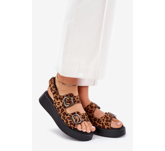 Dámské Sandály Na Platformě A S Přezkami Leopardí Hnědé model 21688823 - Boto