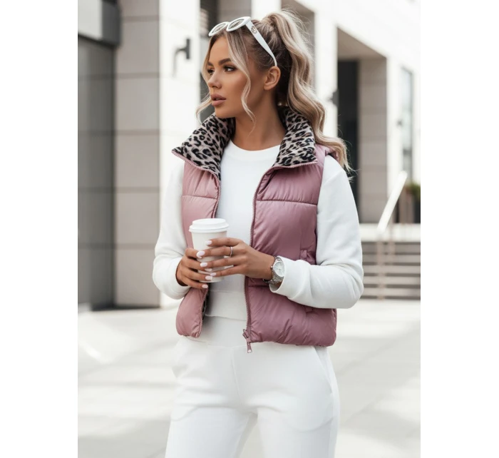 Dámská přechodná krátká prošívaná dvoucestná růžová vesta LEOVELLA FashionStreet TY5492