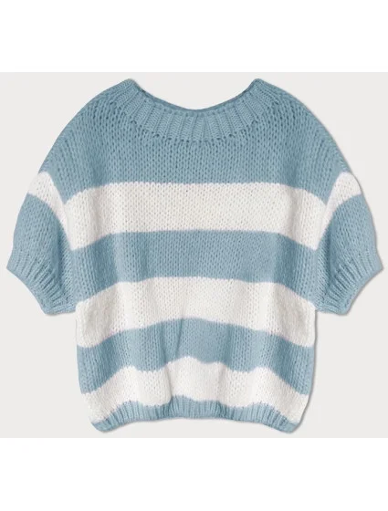 Světle modrý volný dámský pruhovaný svetr (761ART) Světle modrý volný dámský pruhovaný svetr (761ART)