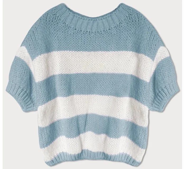 Světle modrý volný dámský pruhovaný svetr (761ART) Světle modrý volný dámský pruhovaný svetr (761ART)