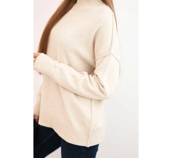 Dámský svetr volný styl 35209 Béžový - K-Fashion
