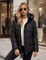 Dámská prošívaná zateplená bunda s kapucí, černá, FashionStreet TY5936
