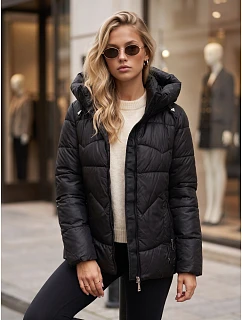 Dámská prošívaná zateplená bunda s kapucí, černá, FashionStreet TY5936