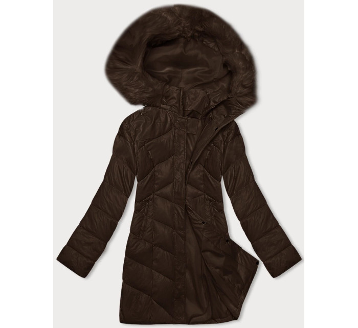 Tmavě hnědá dámská zimní bunda s kapucí (H-898-23)