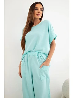 Komplet z viskózy halenka + kalhoty mátový