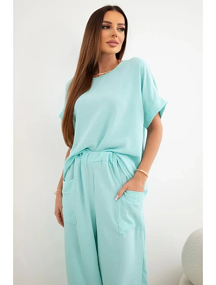 Komplet z viskózy halenka + kalhoty mátový