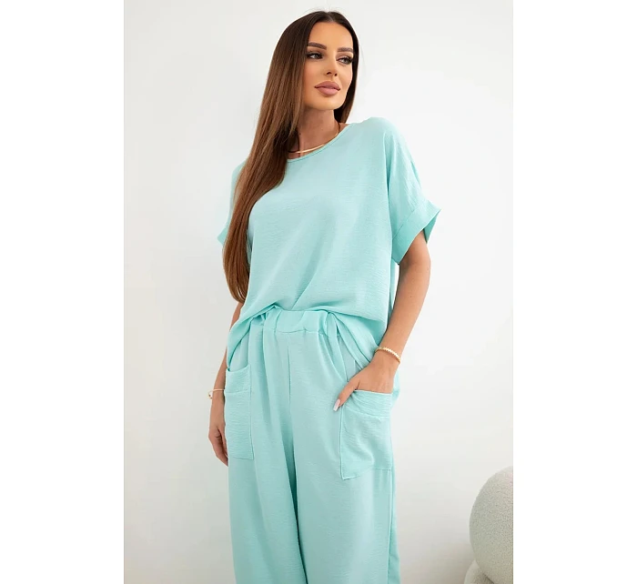 Komplet z viskózy halenka + kalhoty mátový