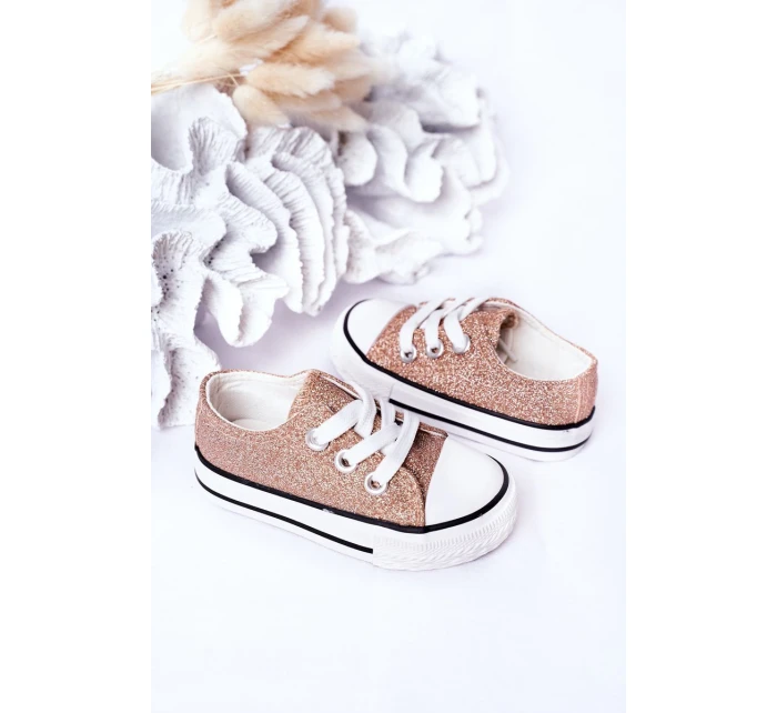 Dětské Brokátové Tenisky Růžové Zlato Bling-Bling Dětské Brokátové Tenisky Růžové Zlato Bling-Bling