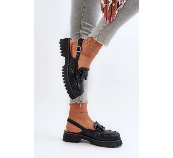 Dámské sandály na ploché podrážce s ozdobou Černé D&A MR38-656