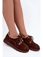 Dámské kožené semišové nízké zimní boty model 22404651 Hnědé - VINCEZA Dámské kožené semišové nízké zimní boty model 22404651 Hnědé - VINCEZA