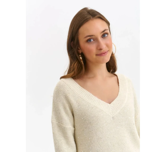 Dámský svetr model 19585985 Ecru se zlatou nití - Top Secret