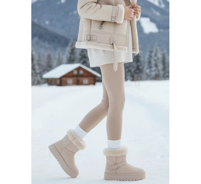 Dámské semišové sněhule s kožešinou béžové FashionStreet ZY1252