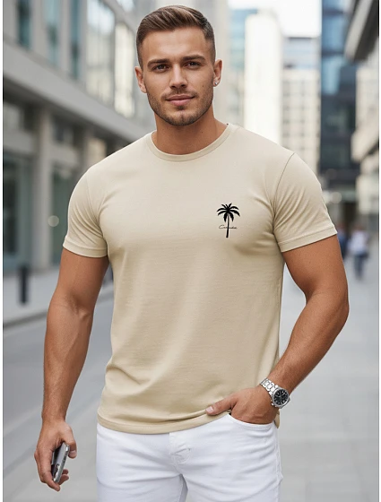 Pánské bavlněné tričko s potiskem, béžové, FashionStreet NX5126R