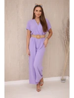 Kombinéza s ozdobným páskem v pase světle fialová