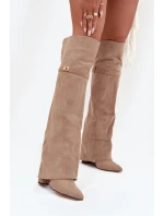 Zateplené kozačky s  dílem nad s podpatkem béžové model 21707699 - Boto