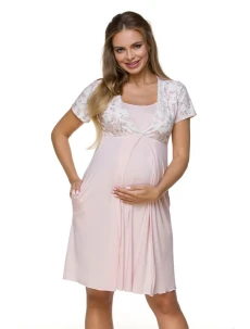 Dámská noční mateřská košilka 3123 / 155625 Oudr růžová s ecru - Lupo Line