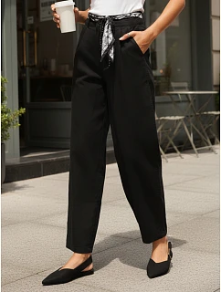 Dámské kalhoty s vysokým pasem a záševky černé FashionStreet UY2901