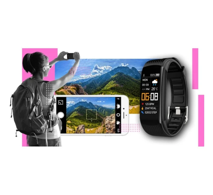 GIEWONT Smartwatch Black and Pink 2 Stripes GW200-4