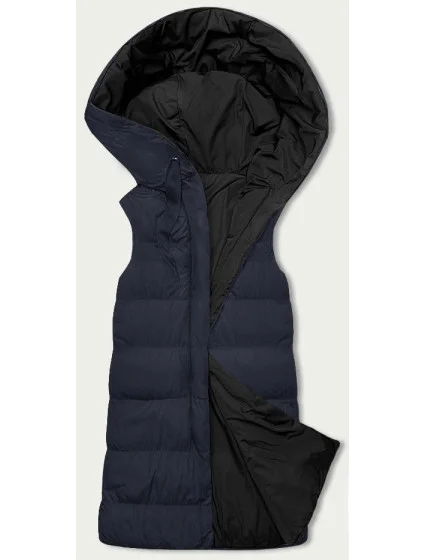 Tmavě modro-černá oboustranná dlouhá dámská vesta (V723) Tmavě modro-černá oboustranná dlouhá dámská vesta (V723)