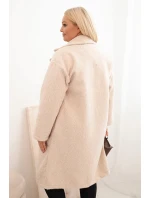 Dámský kabát Plus Size s vlnou a velkým límcem béžový
