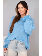 Dámský svetr s přídavkem mohéru a vlny volného střihu modrý