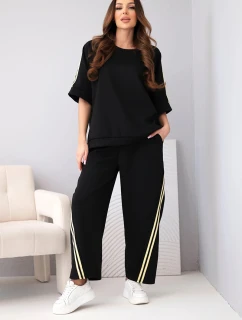 Dámský máslový komplet z viskózy mikina a kalhoty s lampasy černý