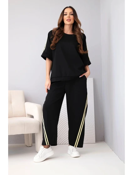 Dámský máslový komplet z viskózy mikina a kalhoty s lampasy černý