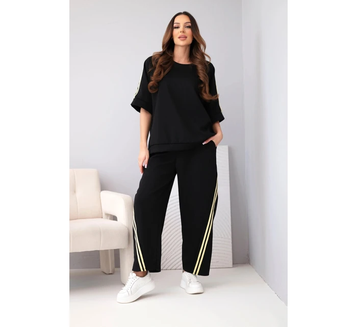 Dámský máslový komplet z viskózy mikina a kalhoty s lampasy černý