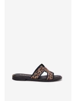 Kožené Ploché Pantofle S Panteřím Vzorem Zazoo 40383 Černé