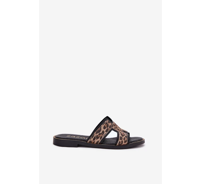 Kožené Ploché Pantofle S Panteřím Vzorem Zazoo 40383 Černé