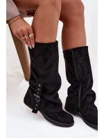 kozačky s vrchní částí a přezkou Černé model 21715441 - Boto