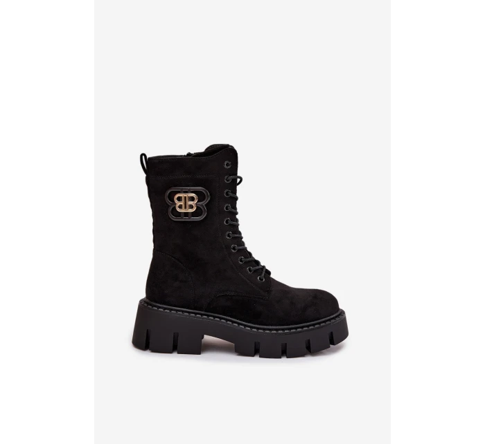 Dámské zateplené kotníkové boty – workery s ozdobou Melisse – černé