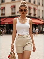 Dámské džínové šortky s páskem, béžové, FashionStreet SY0555