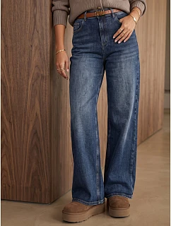 Dámské široké džíny s páskem a vysokým pasem, modré, FashionStreet TY6093