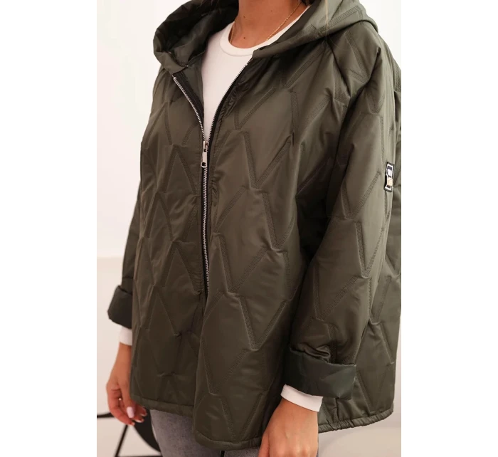 Dámská prošívaná bunda s kapucí khaki